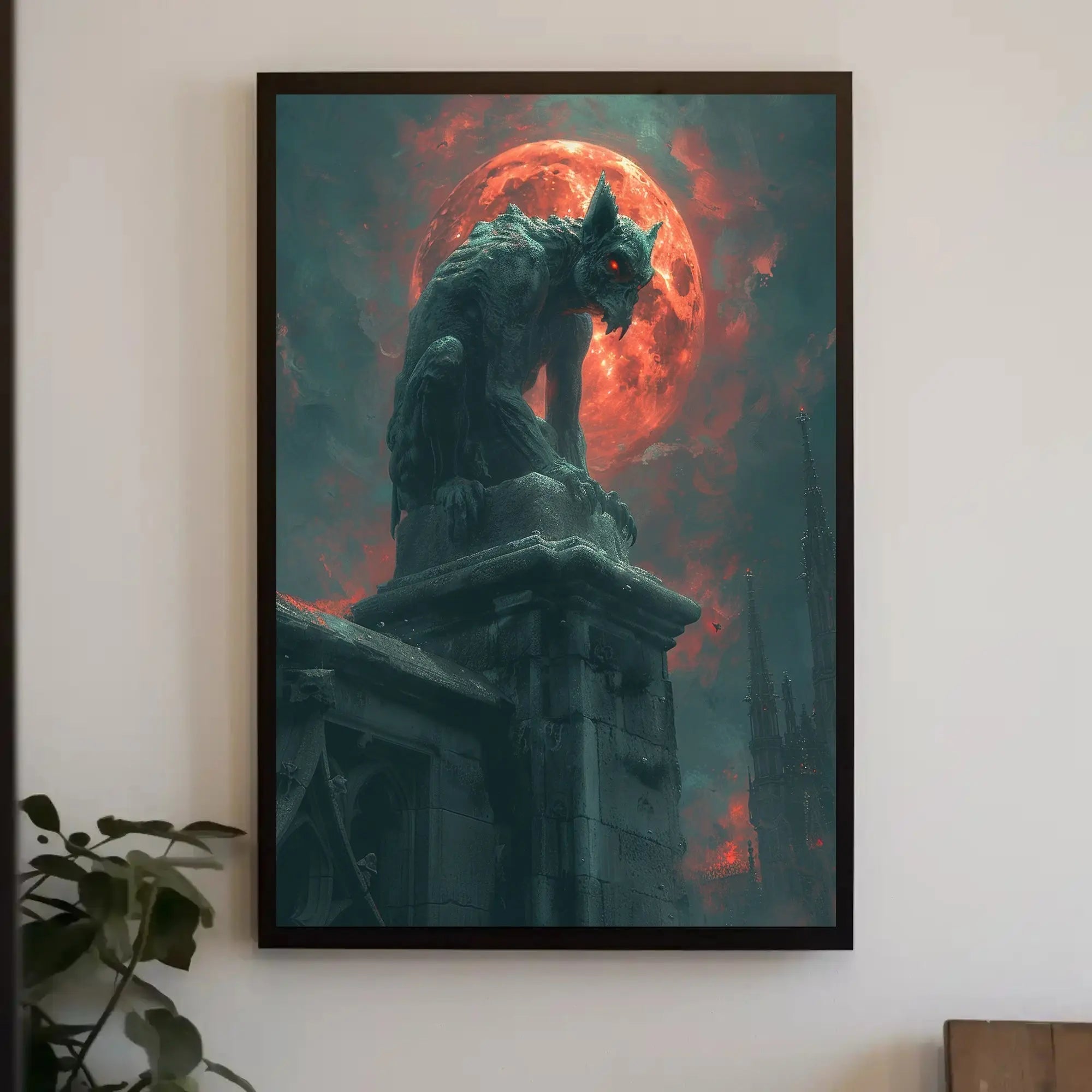 The poster presents a dramatic, Gothic scene with a focus on a gargoyle-like Travel Poster PosterGoat