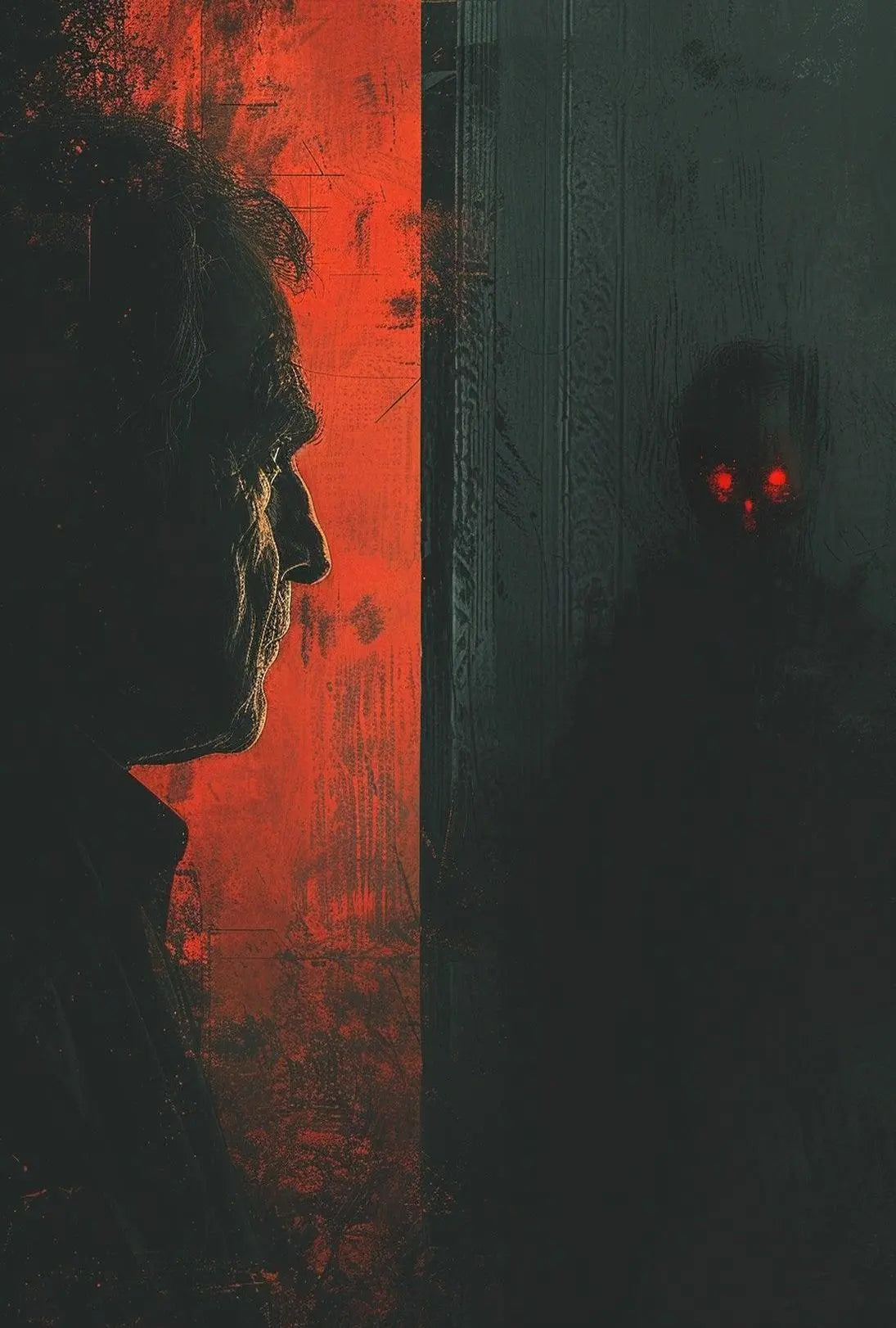 Thrilling Silhouette: Eerie Conflict Artistic Poster PosterGoat