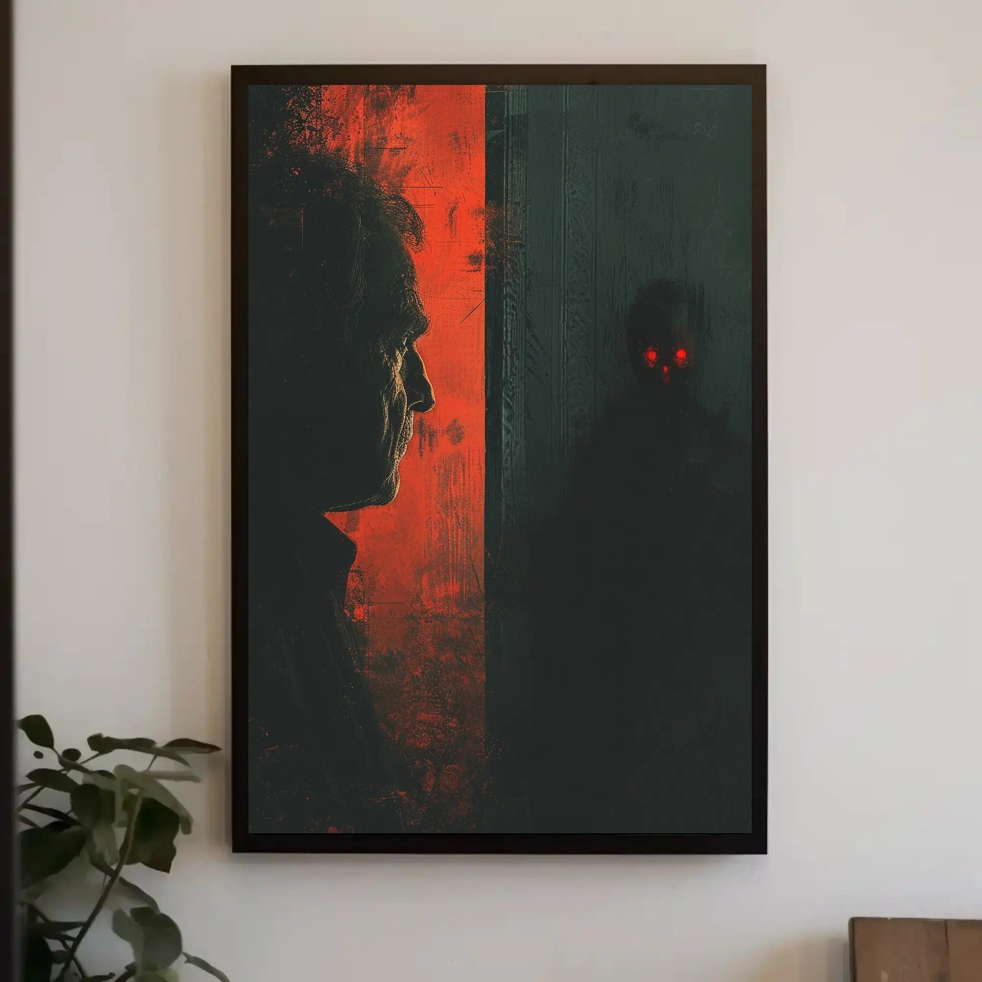 Thrilling Silhouette: Eerie Conflict Artistic Poster PosterGoat