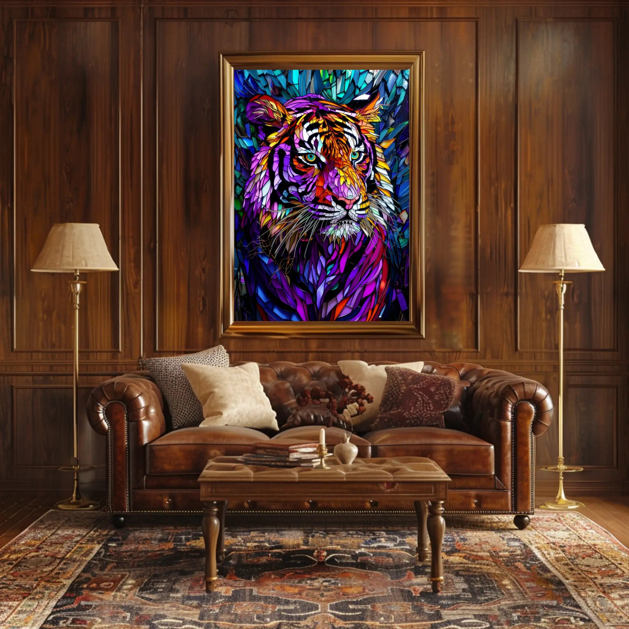 Tiger Mosaic Art in Vibrant Colors Animal Poster PosterGoat