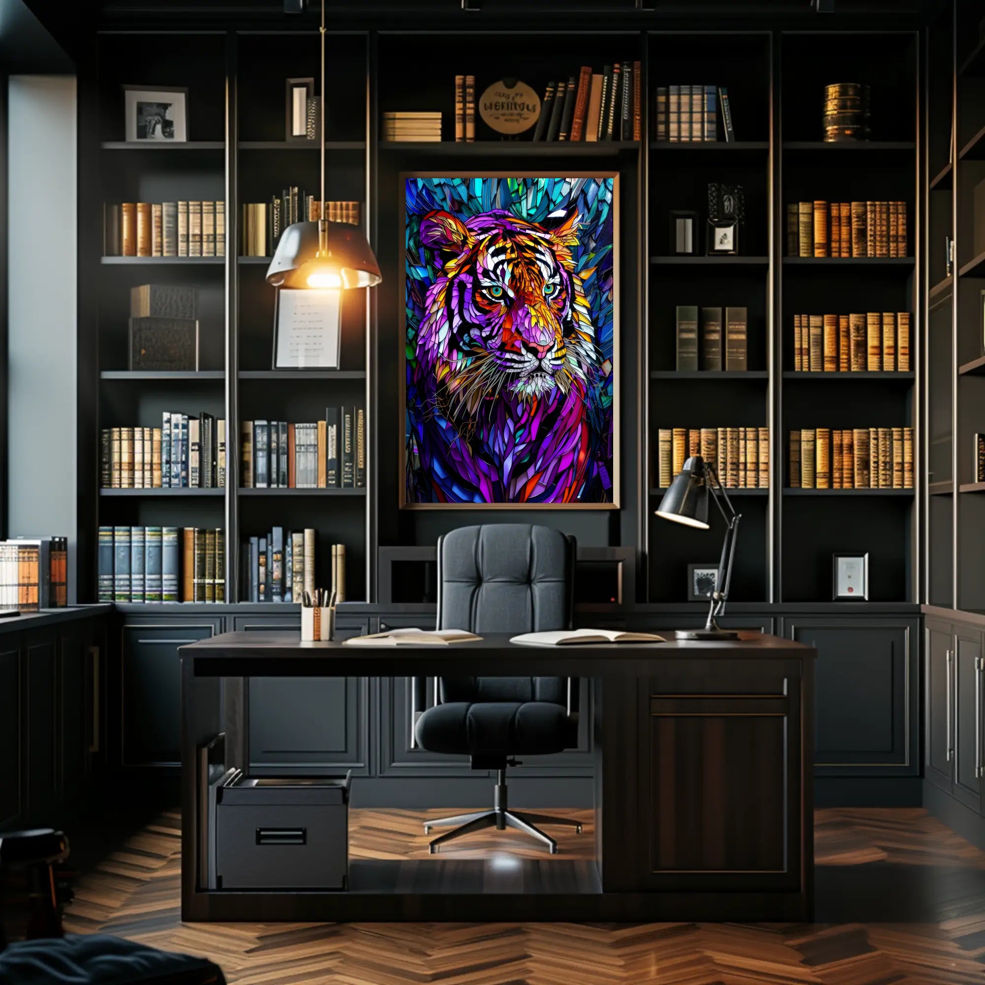 Tiger Mosaic Art in Vibrant Colors Animal Poster PosterGoat