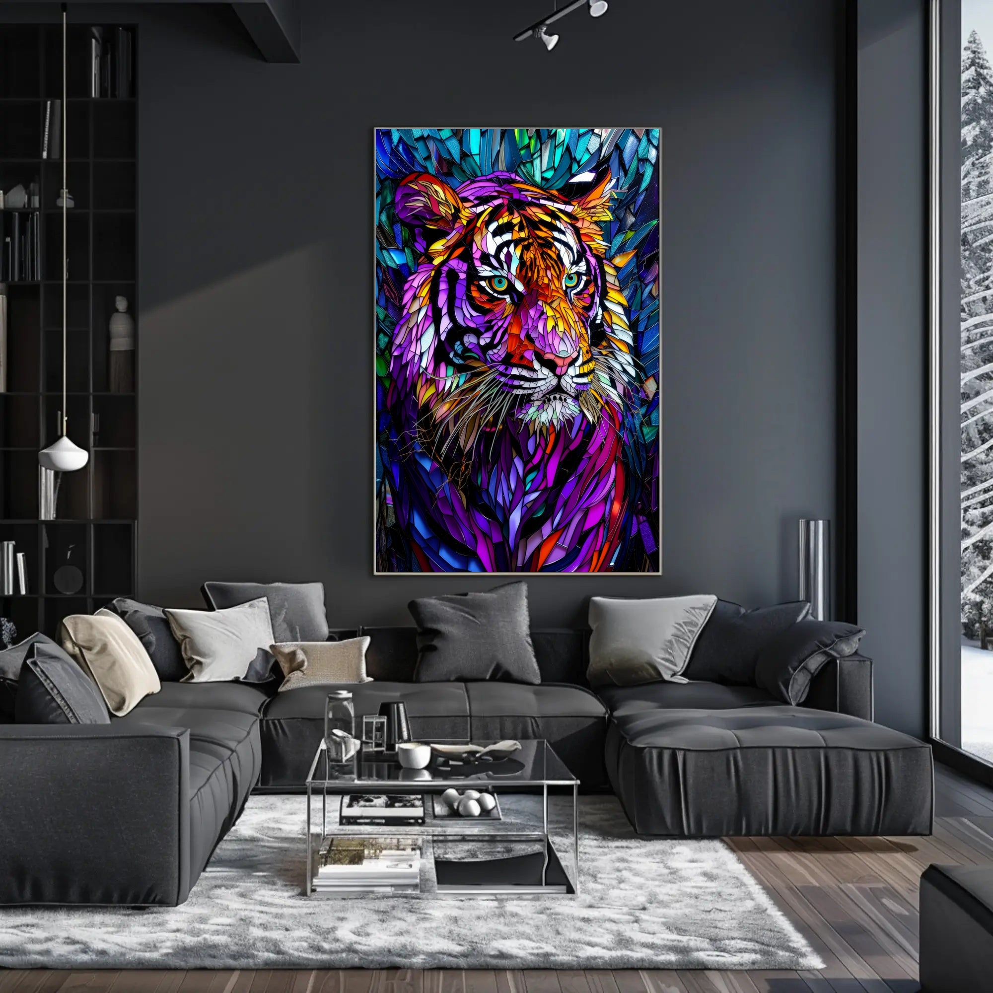 Tiger Mosaic Art in Vibrant Colors Animal Poster PosterGoat