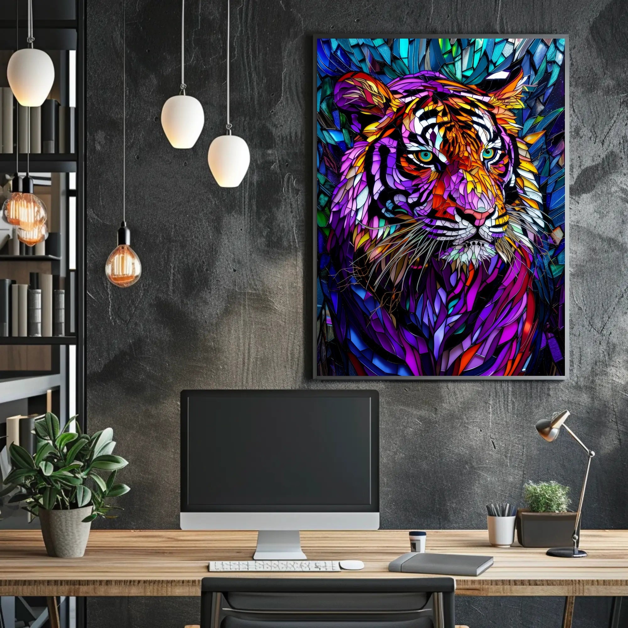 Tiger Mosaic Art in Vibrant Colors Animal Poster PosterGoat