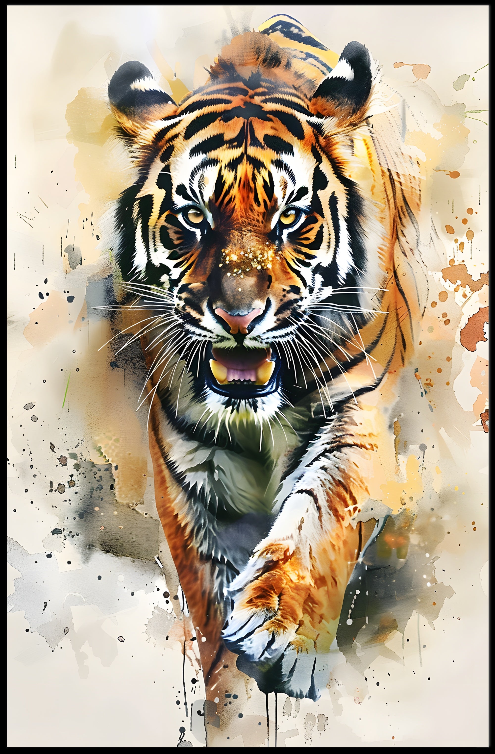 Tiger in Motion: Bold Artistic Animal Poster PosterGoat