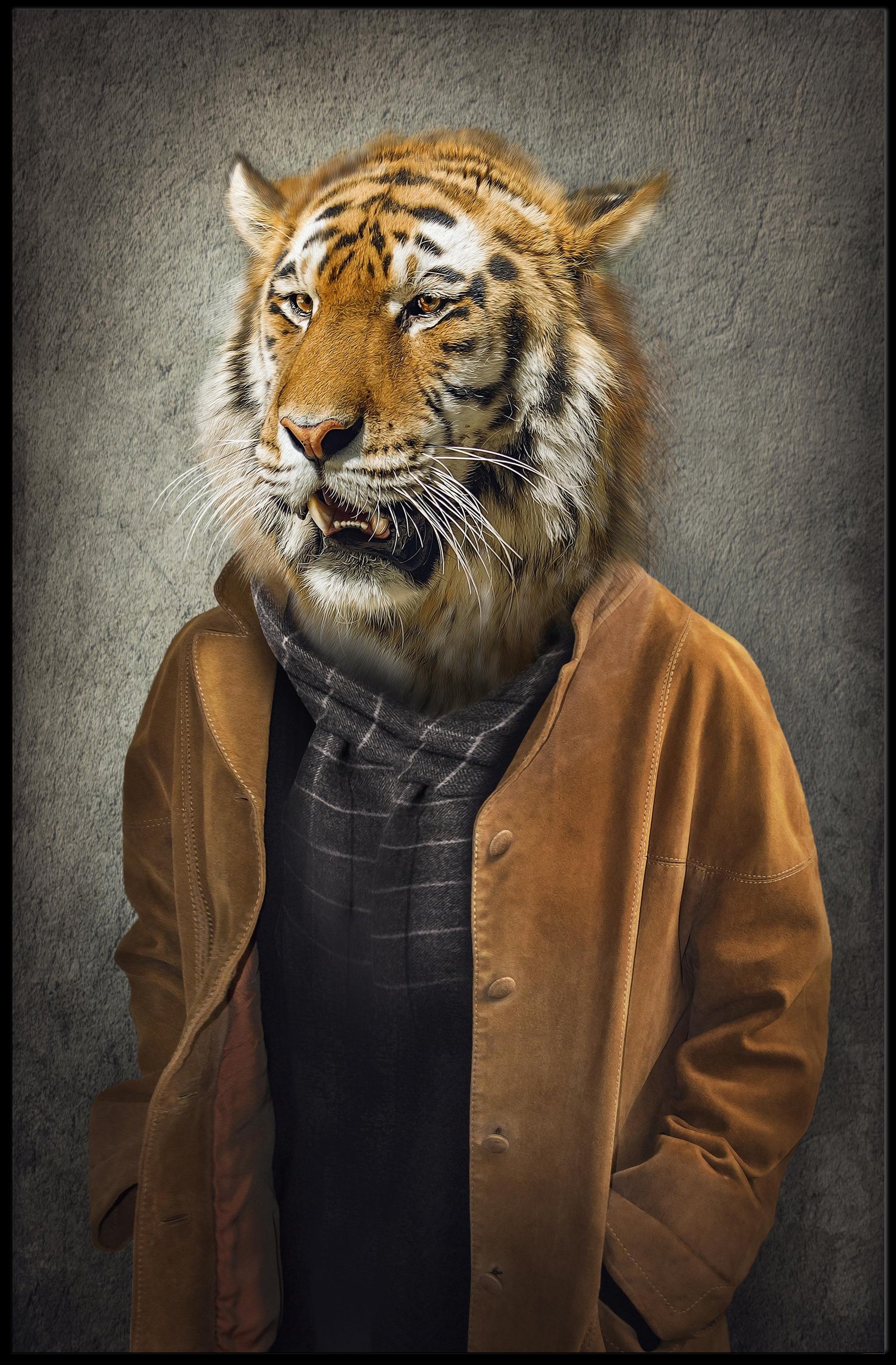 Tiger in Stylish Attire: Artistic Animal Poster PosterGoat