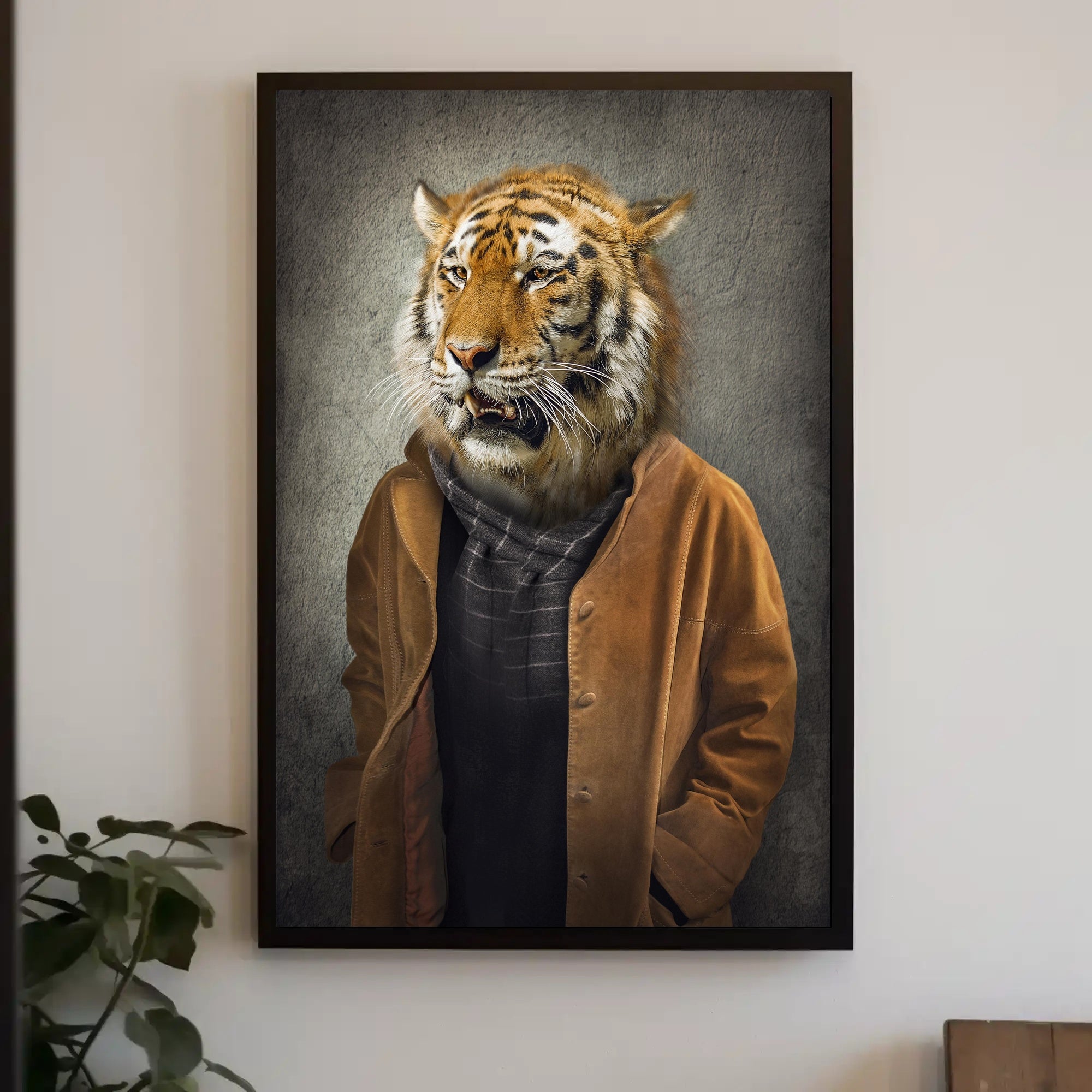 Tiger in Stylish Attire: Artistic Animal Poster PosterGoat
