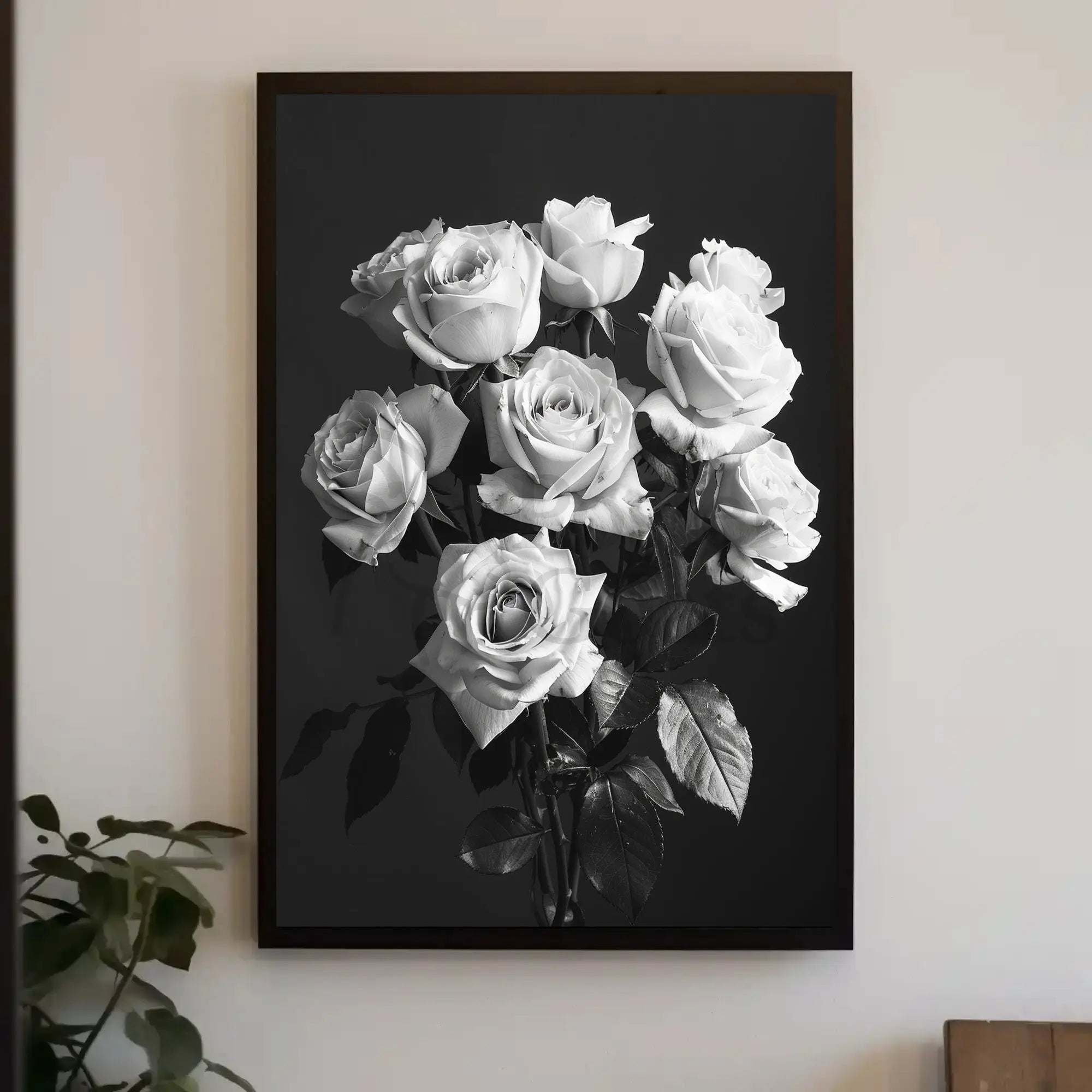 Timeless Black and White Rose Bouquet, Artistic Poster PosterGoat