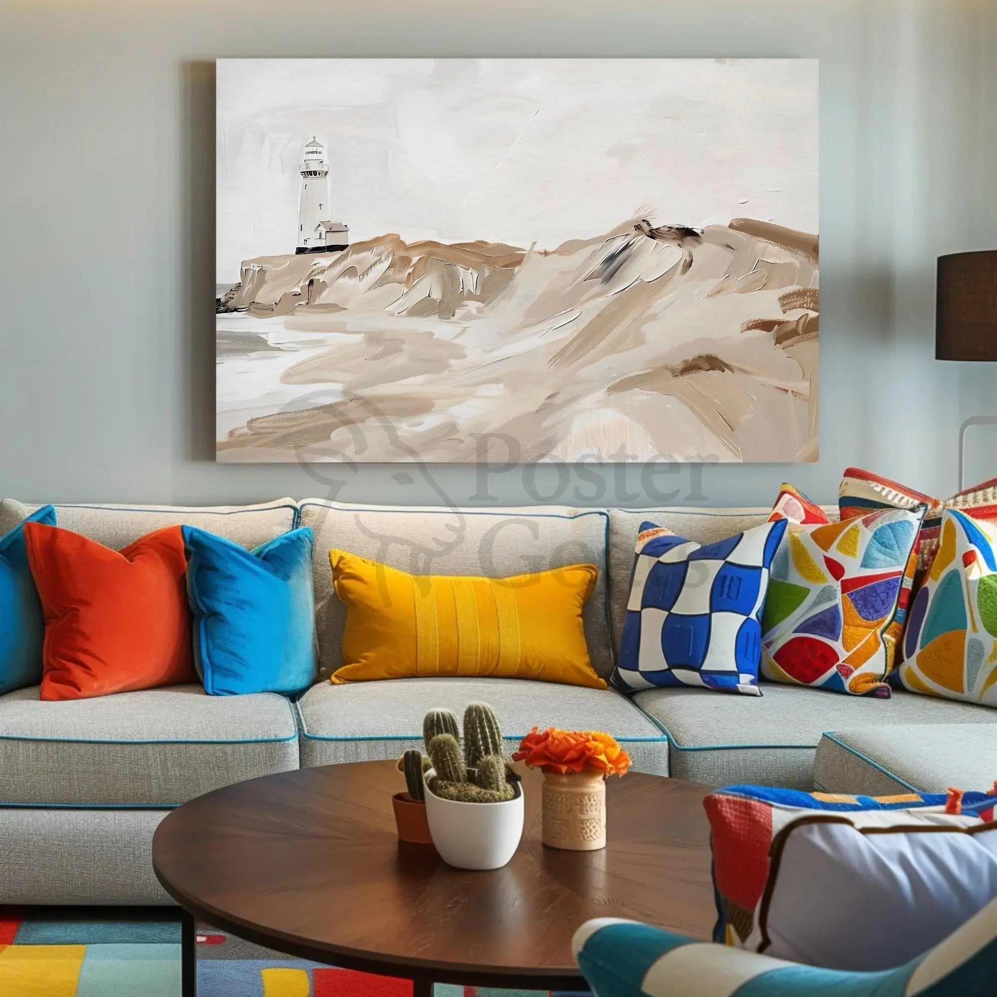 Timeless Coastal Serenity Lighthouse Artistic Poster PosterGoat