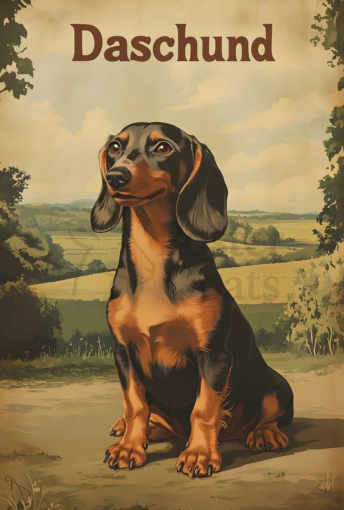 Timeless Dachshund Serenity in Countryside Dog Breed Poster PosterGoat