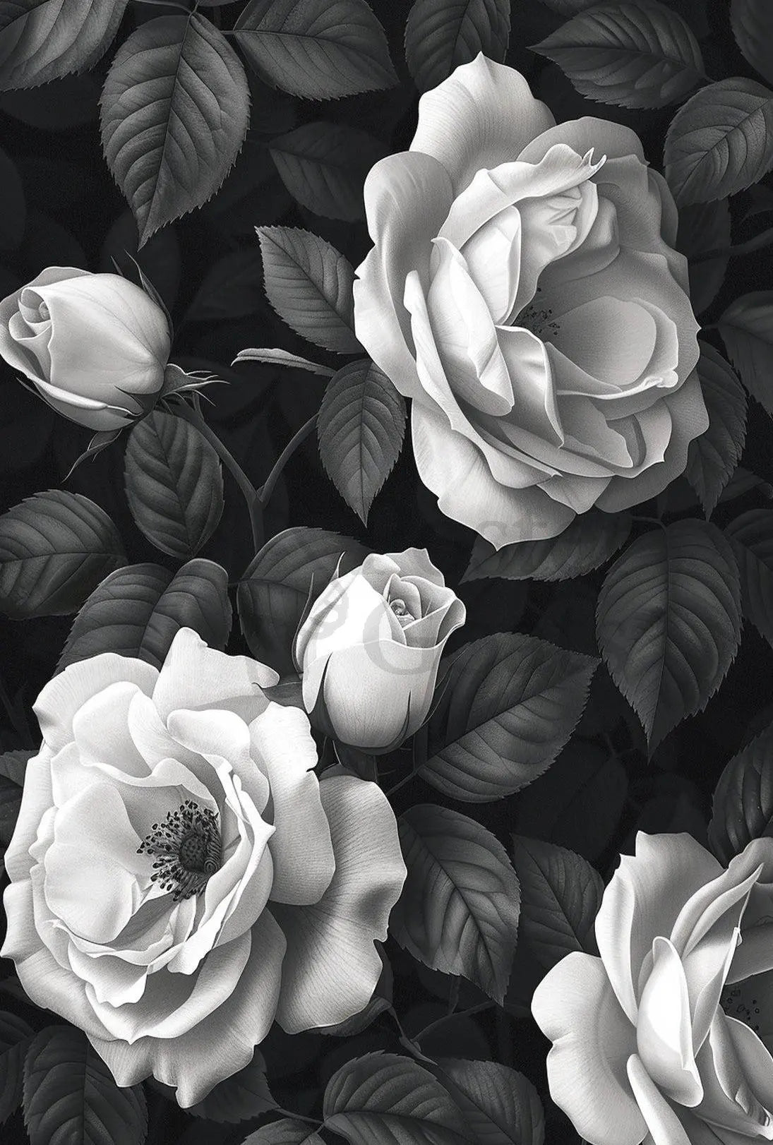 Timeless Elegance: Monochrome Rose Cluster Art Poster PosterGoat