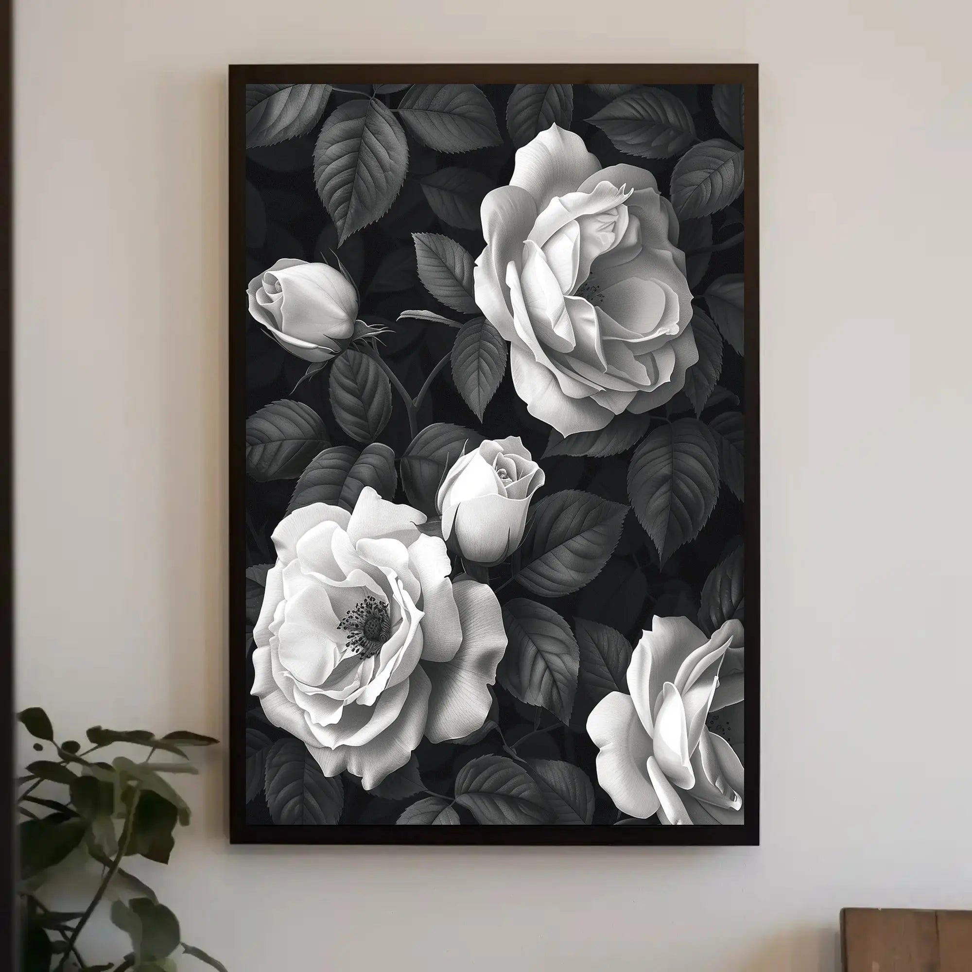 Timeless Elegance: Monochrome Rose Cluster Art Poster PosterGoat