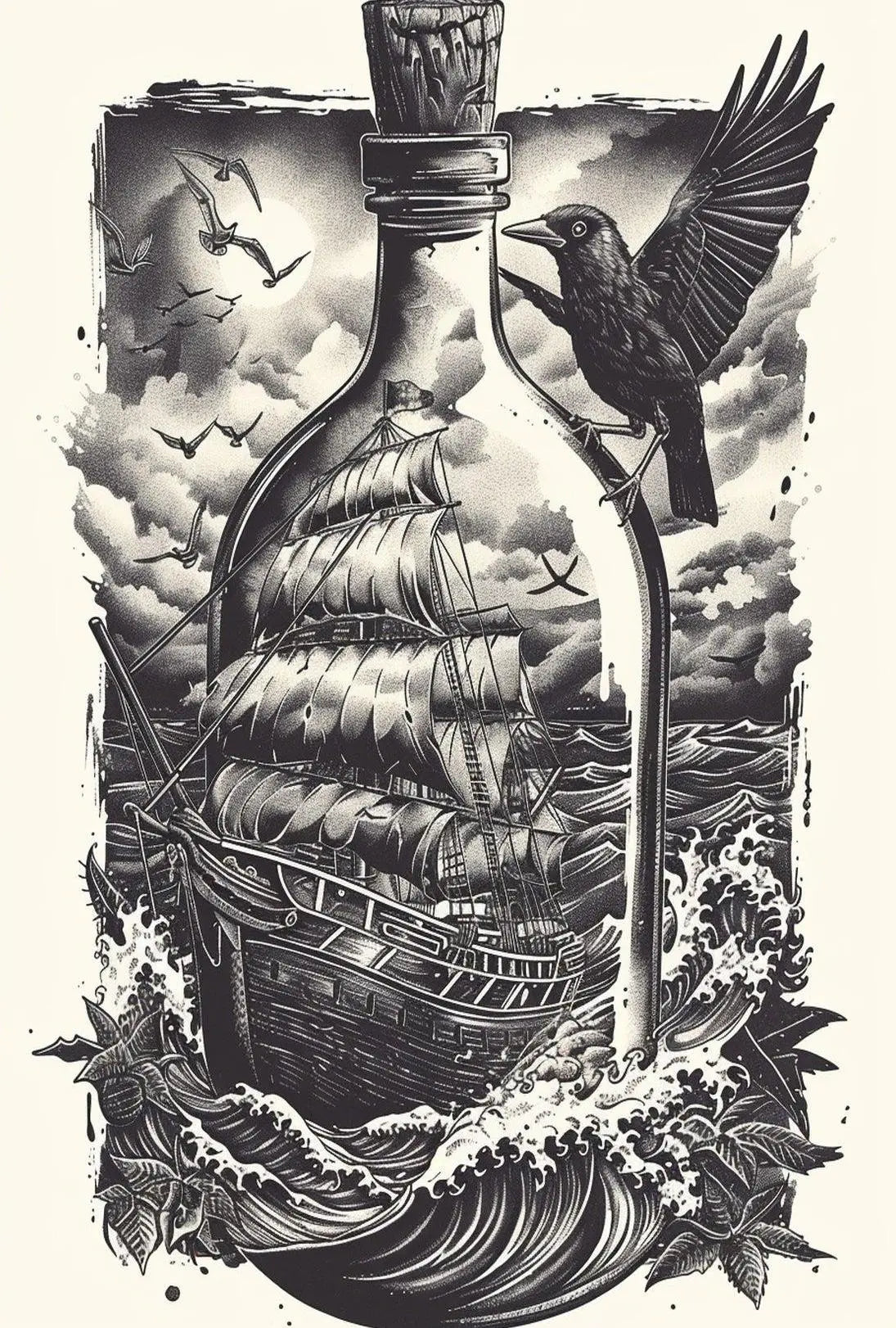 Timeless Nautical Ship in Bottle Artistic Poster PosterGoat