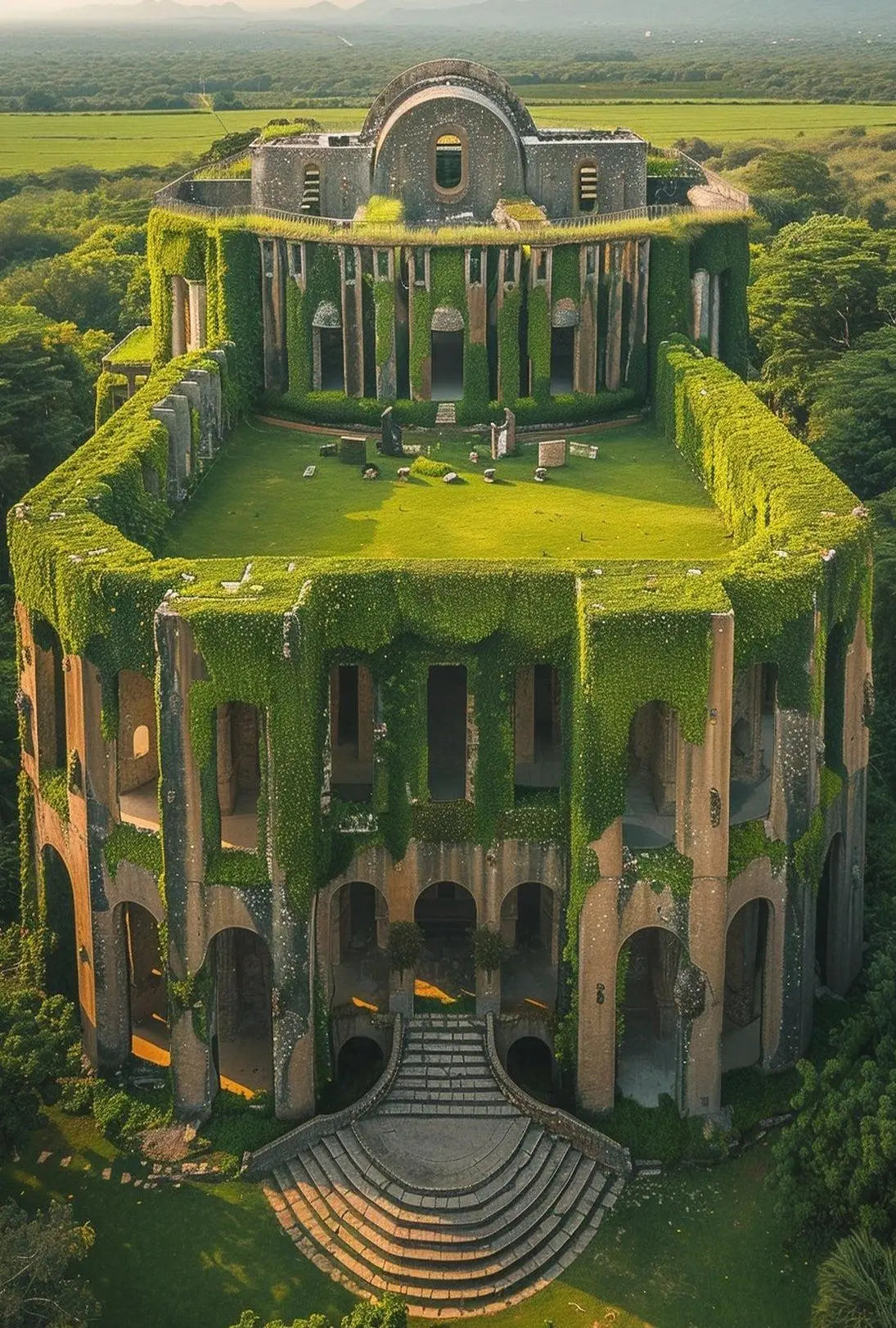 Timeless Serenity in Nature Reclaimed Ruins Cultural Poster PosterGoat