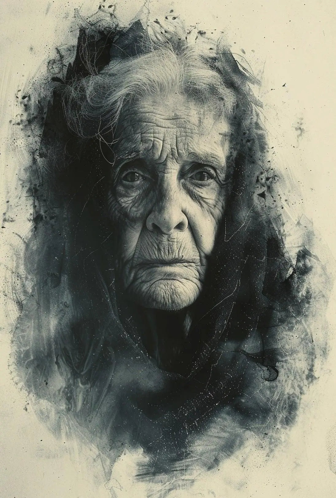 Timeless Wisdom Portrait Charcoal Drawing Art Poster PosterGoat