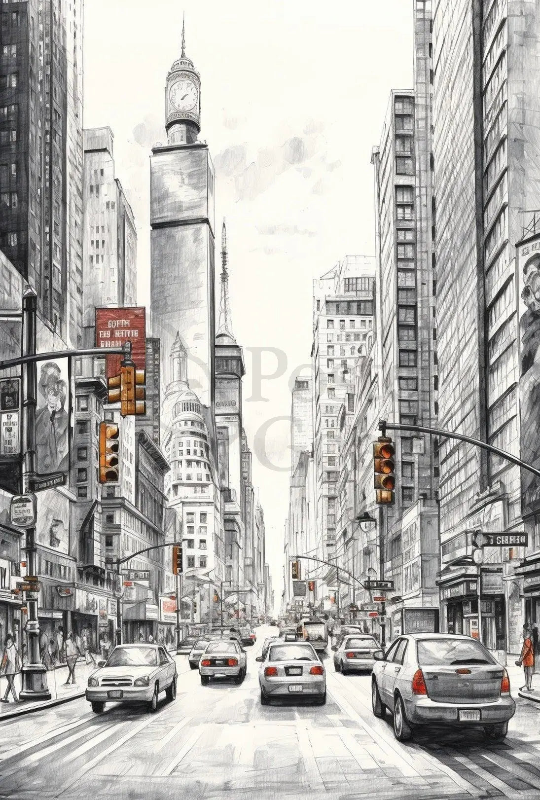 Times Square Monochrome Urban Scene Art Poster PosterGoat