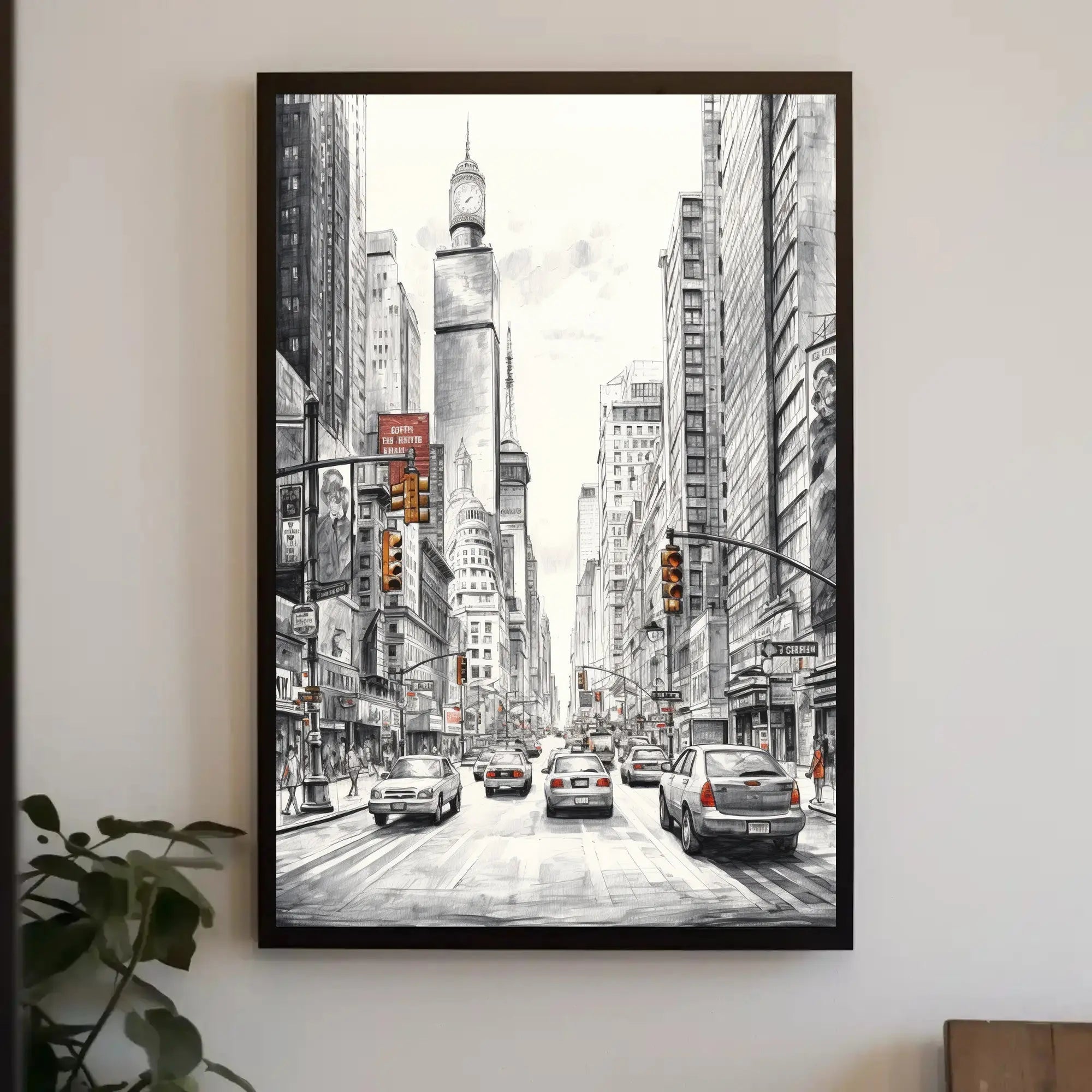 Times Square Monochrome Urban Scene Art Poster PosterGoat