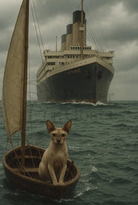 Titanic Surrealism with Sphynx Cat Artistic Poster PosterGoat