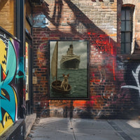 Titanic Surrealism with Sphynx Cat Artistic Poster PosterGoat