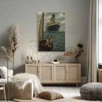 Titanic Surrealism with Sphynx Cat Artistic Poster PosterGoat