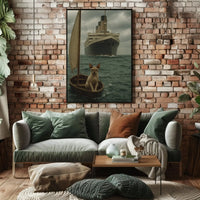 Titanic Surrealism with Sphynx Cat Artistic Poster PosterGoat