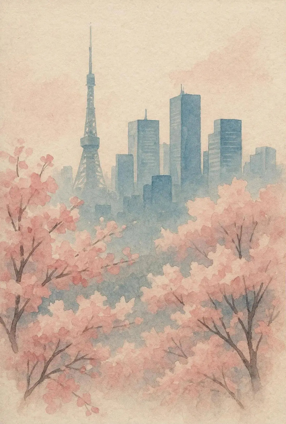 Tokyo Cherry Blossoms Watercolor Travel Poster PosterGoat
