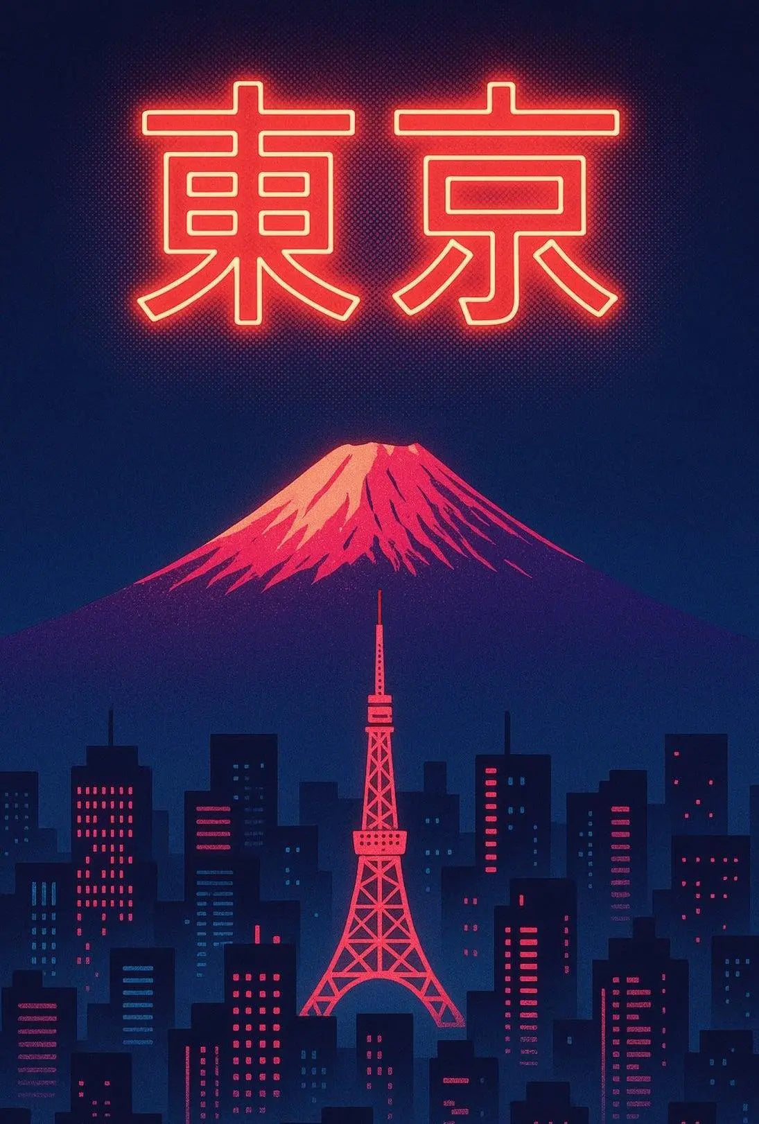 Tokyo Dreamscape: Neon City and Fuji Urban Travel Poster PosterGoat