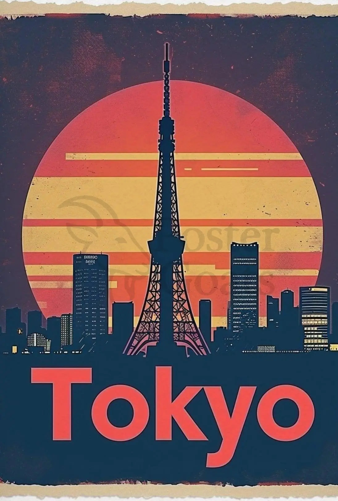 Tokyo Tower Cityscape Vintage Travel Poster PosterGoat