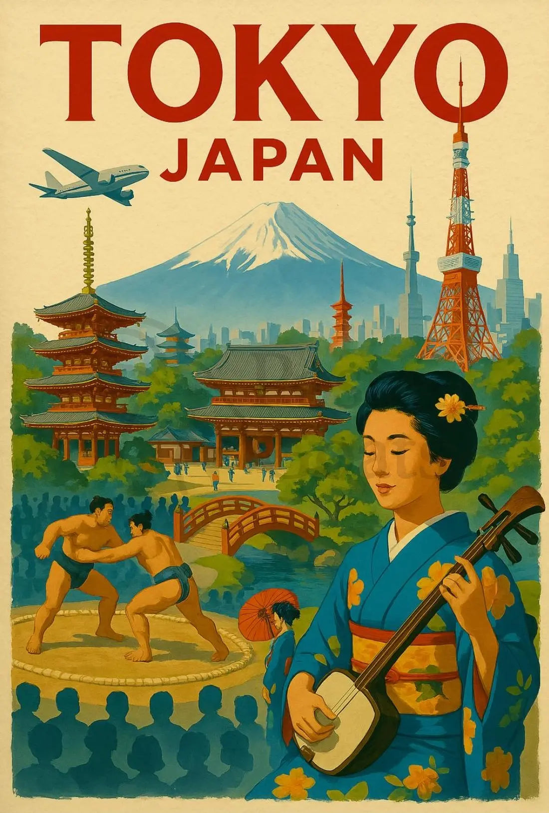 Tokyo Travel Poster with Mid-20th Century Vintage Design PosterGoat