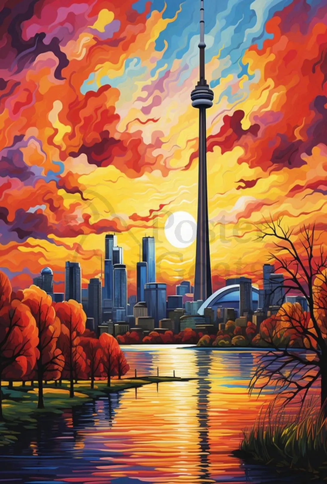 Toronto Skyline at Sunset Modern Artistic Travel Poster PosterGoat