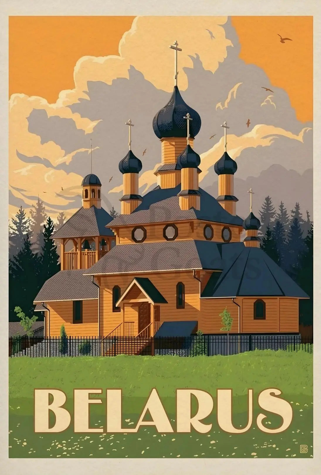 Traditional Belarusian Church Vintage Travel Poster PosterGoat