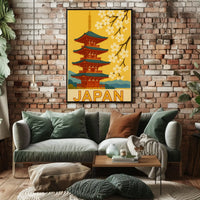 Traditional Japanese Pagoda and Cherry Blossoms Travel Poster PosterGoat