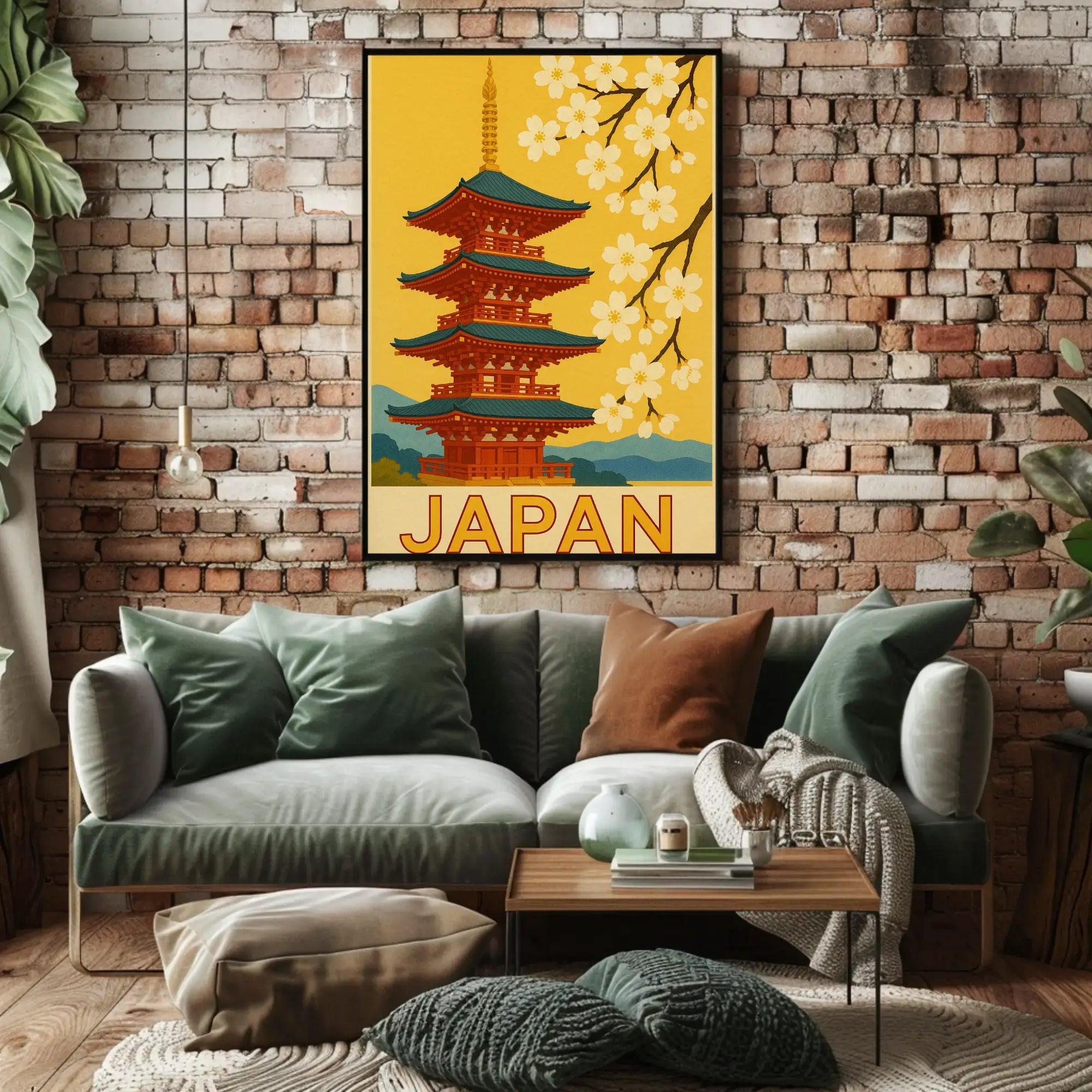 Traditional Japanese Pagoda and Cherry Blossoms Travel Poster PosterGoat