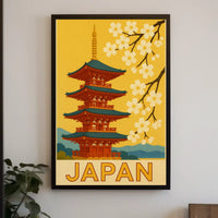 Traditional Japanese Pagoda and Cherry Blossoms Travel Poster PosterGoat
