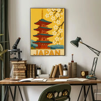 Traditional Japanese Pagoda and Cherry Blossoms Travel Poster PosterGoat