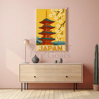 Traditional Japanese Pagoda and Cherry Blossoms Travel Poster PosterGoat