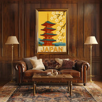 Traditional Japanese Pagoda and Cherry Blossoms Travel Poster PosterGoat