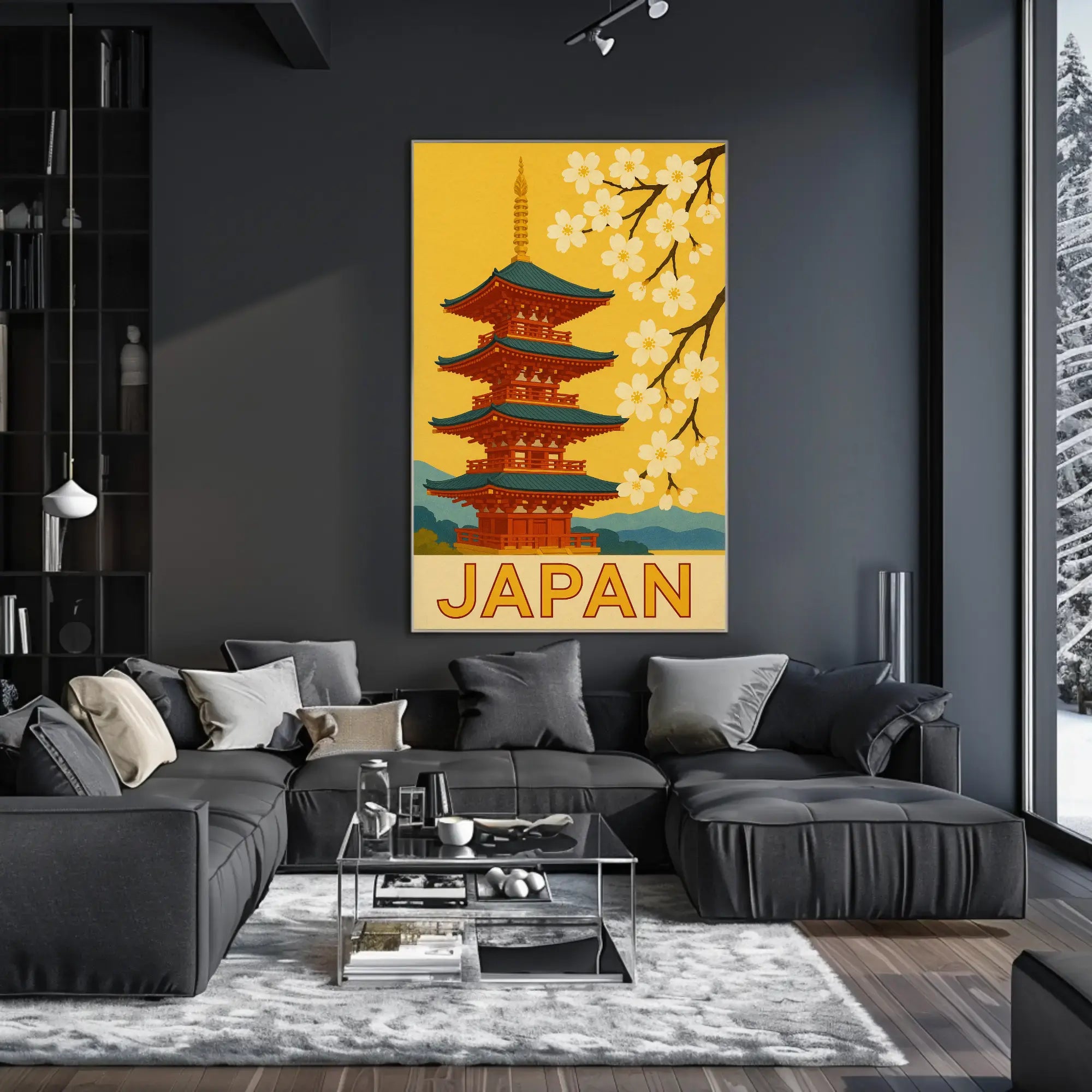 Traditional Japanese Pagoda and Cherry Blossoms Travel Poster PosterGoat