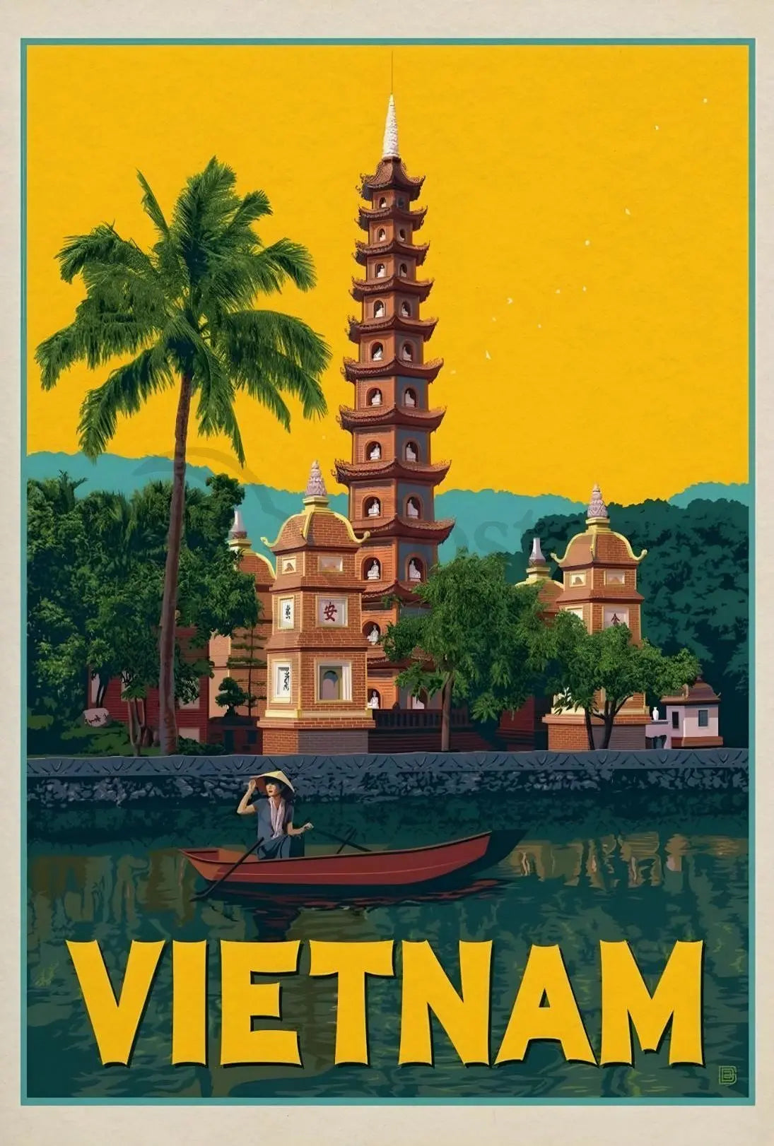 Tran Quoc Pagoda Vintage Vietnam Travel Poster PosterGoat