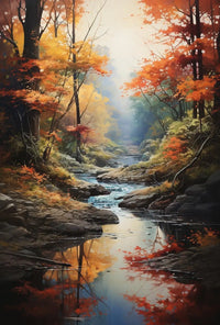 Tranquil Autumn Stream Scenic Landscape Artistic Poster PosterGoat