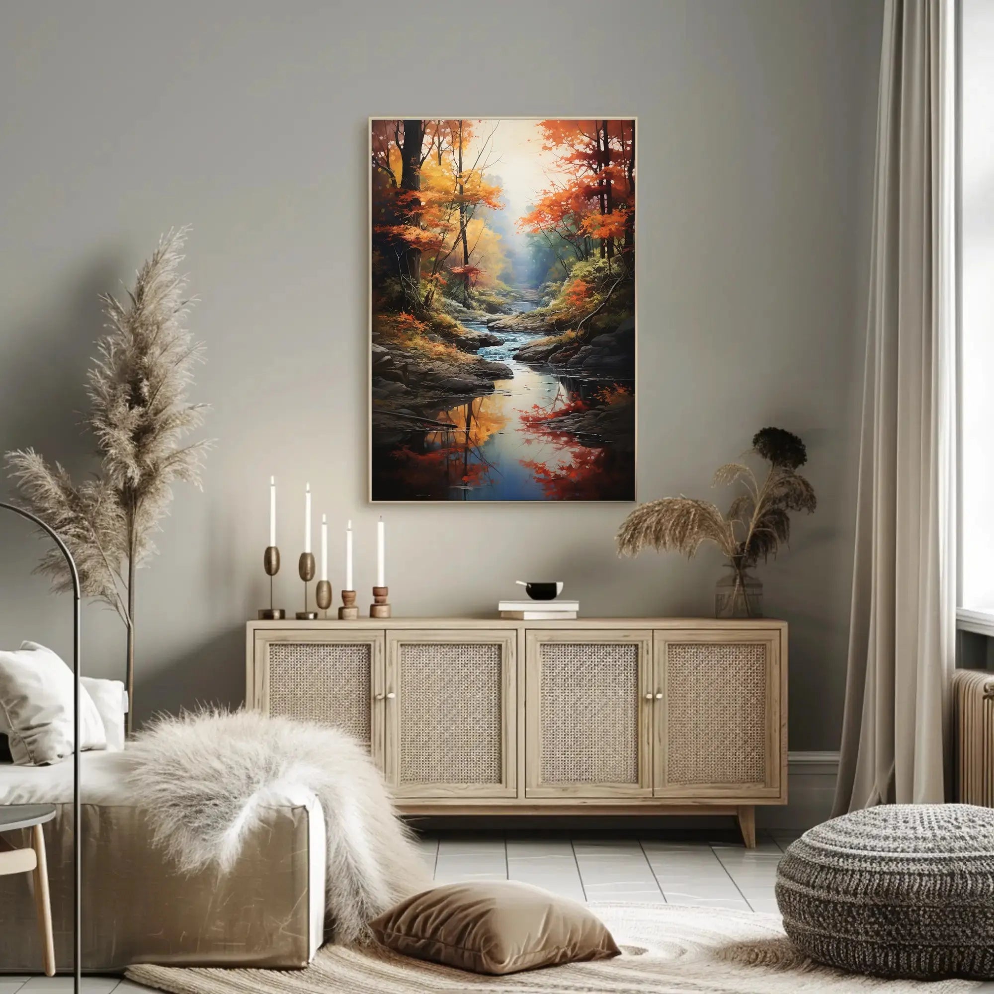 Tranquil Autumn Stream Scenic Landscape Artistic Poster PosterGoat