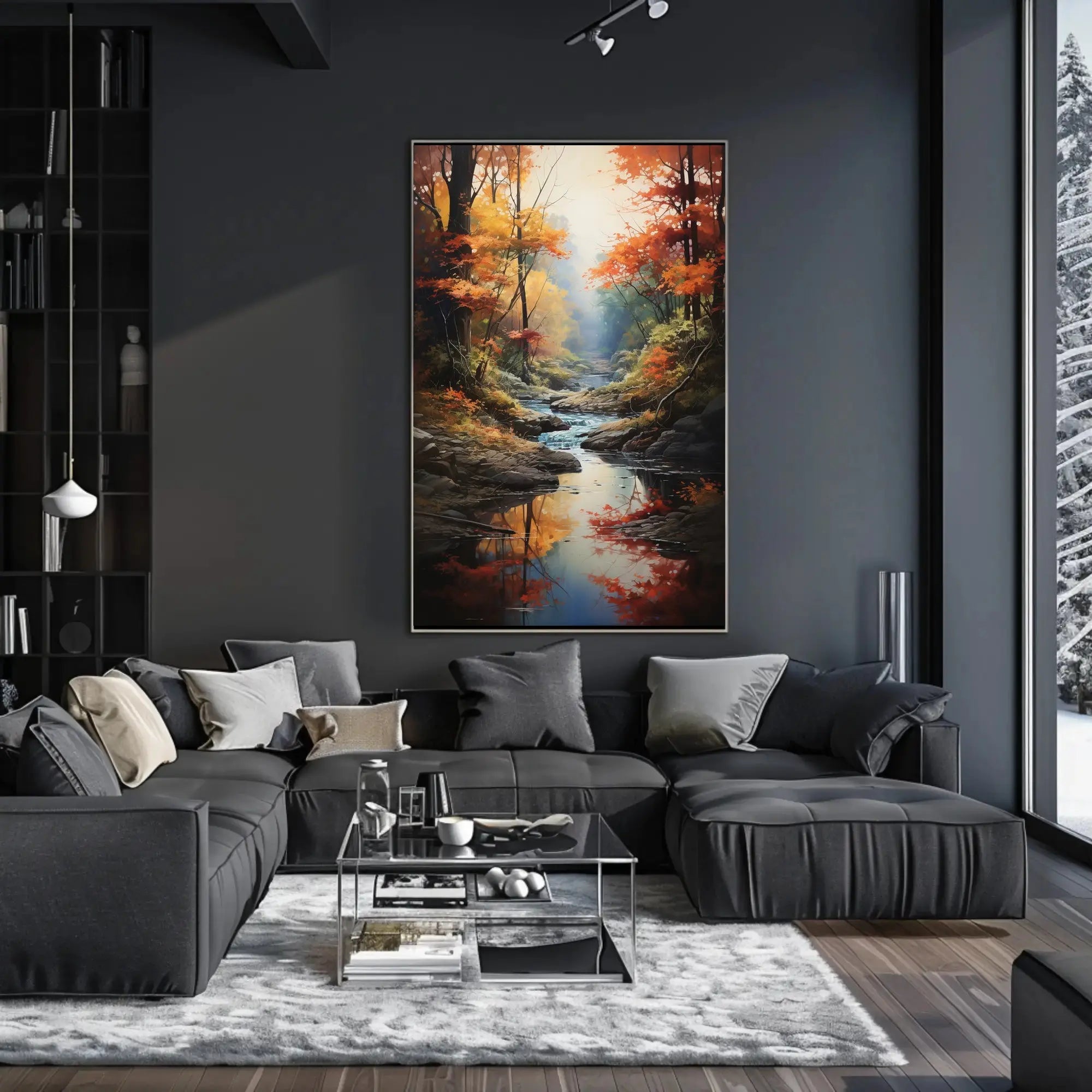 Tranquil Autumn Stream Scenic Landscape Artistic Poster PosterGoat