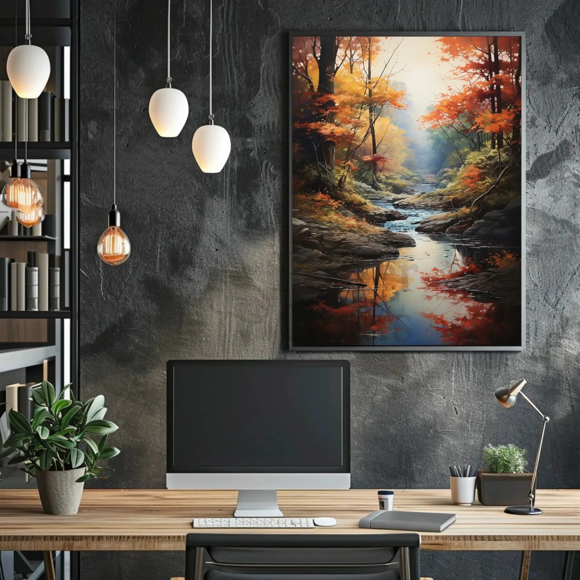 Tranquil Autumn Stream Scenic Landscape Artistic Poster PosterGoat