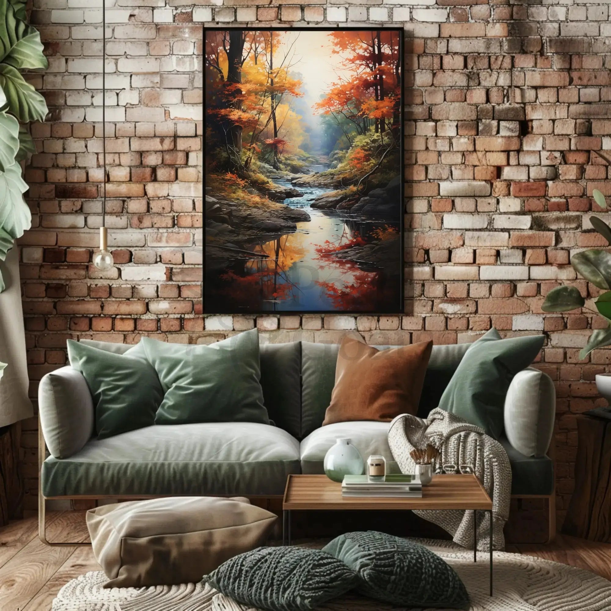 Tranquil Autumn Stream Scenic Landscape Artistic Poster PosterGoat