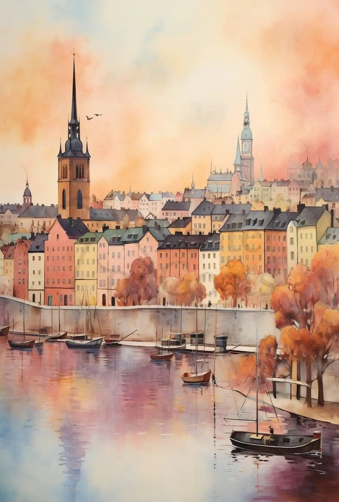 Tranquil European Cityscape Watercolor Art Travel Poster PosterGoat