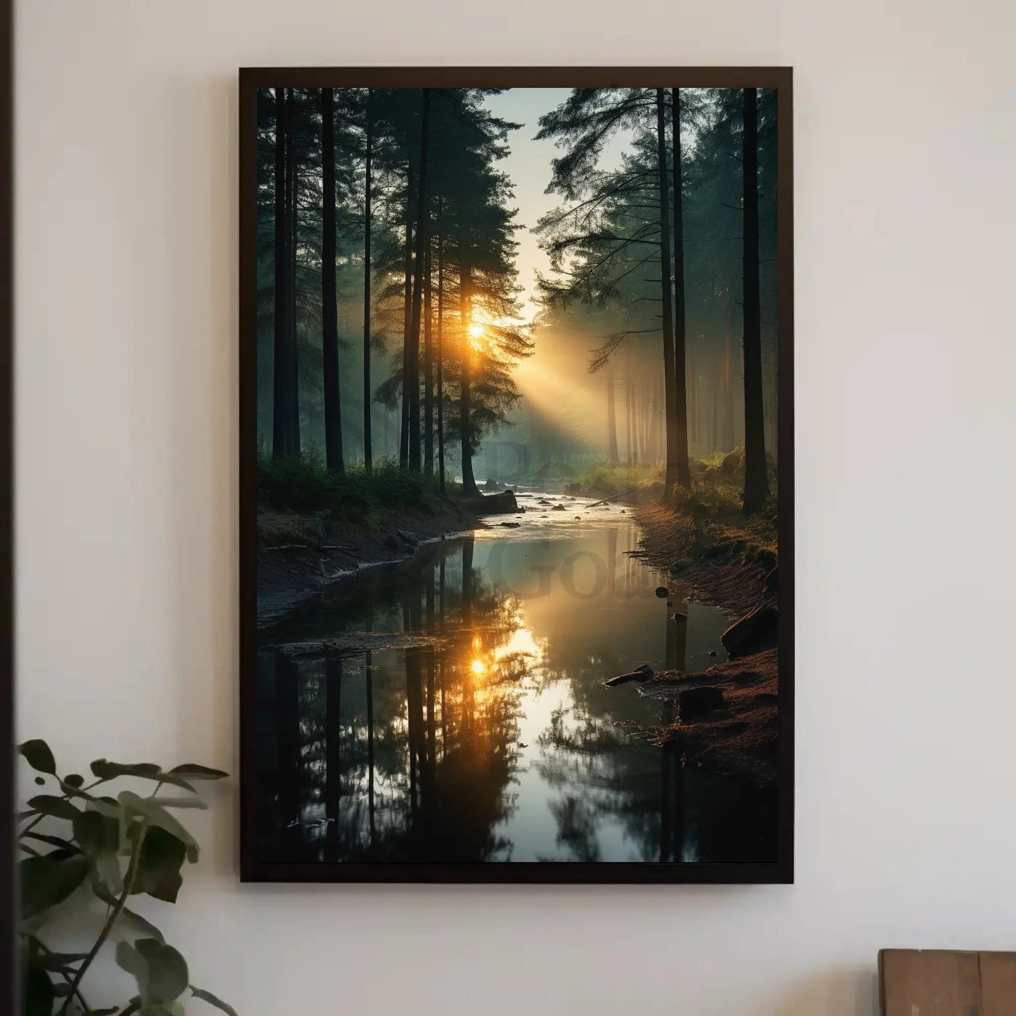 Tranquil Forest River Sunrise Scene National Park Poster PosterGoat