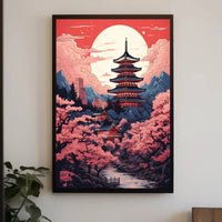 Tranquil Japanese Pagoda Under Moonlight Heritage Poster PosterGoat