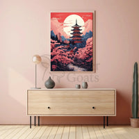 Tranquil Japanese Pagoda Under Moonlight Heritage Poster PosterGoat