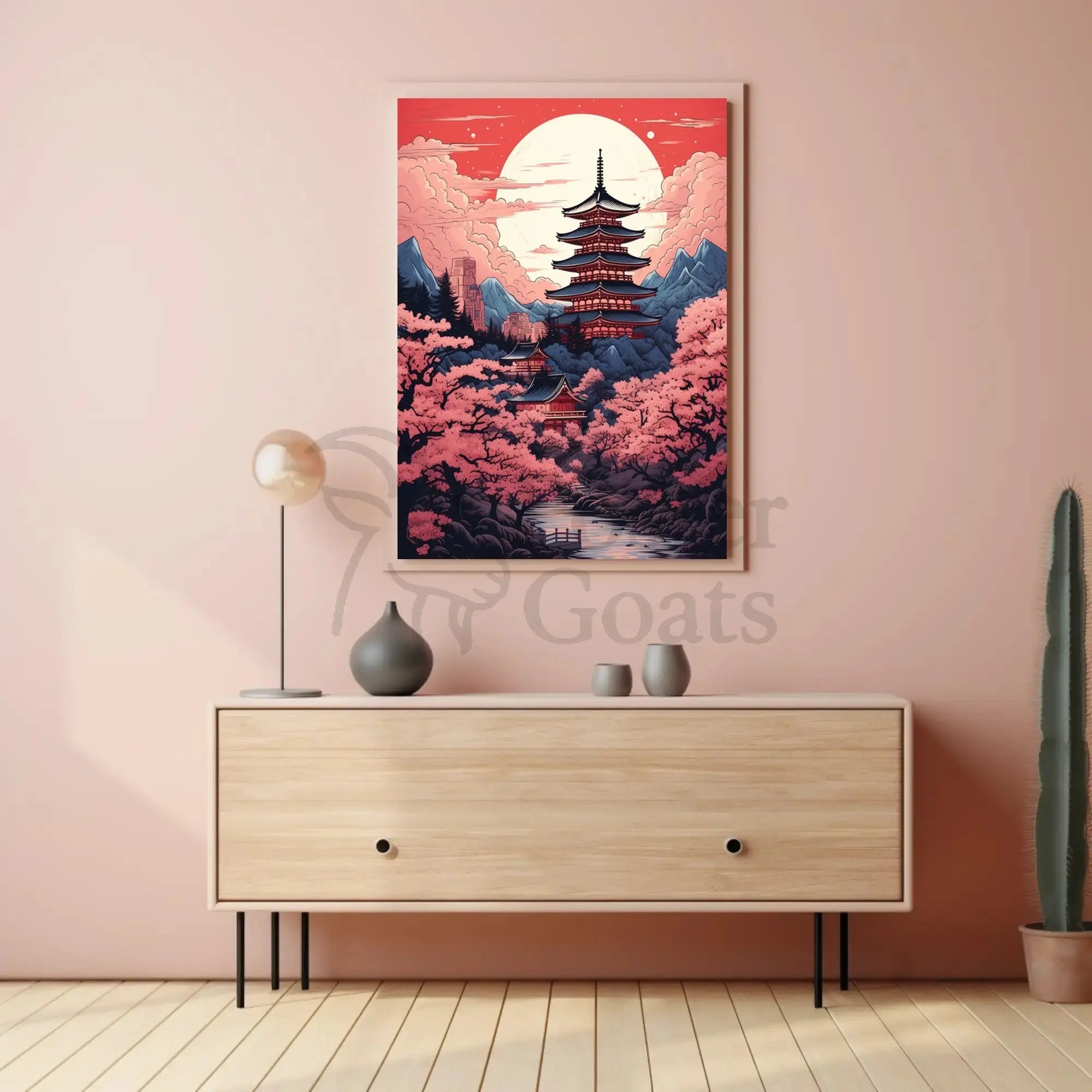 Tranquil Japanese Pagoda Under Moonlight Heritage Poster PosterGoat