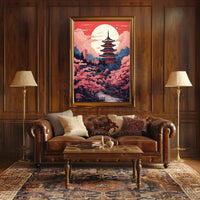 Tranquil Japanese Pagoda Under Moonlight Heritage Poster PosterGoat