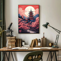 Tranquil Japanese Pagoda Under Moonlight Heritage Poster PosterGoat